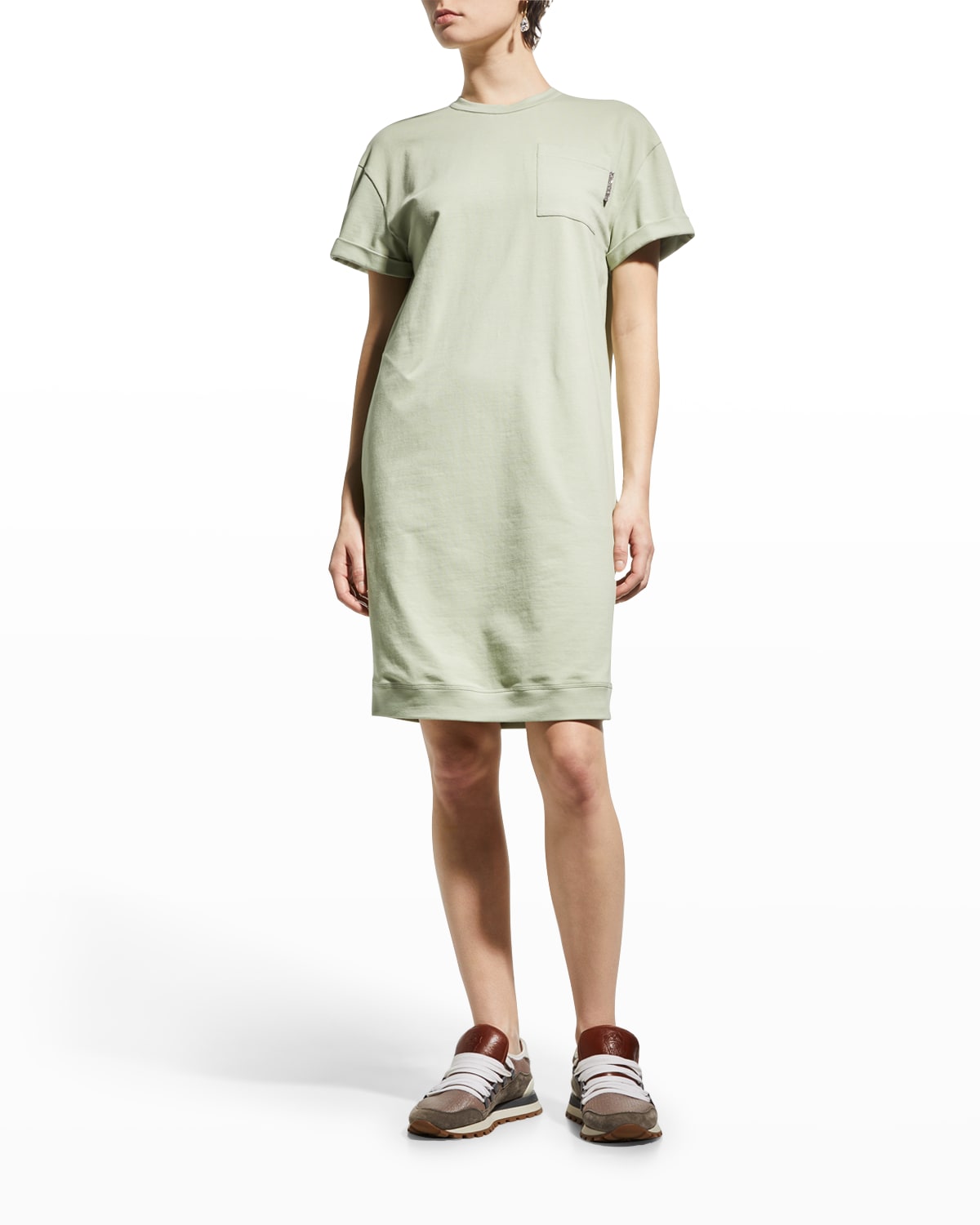 Brunello Cucinelli Cotton Felpa T Shirt Dress w Monili Trim Smart Closet