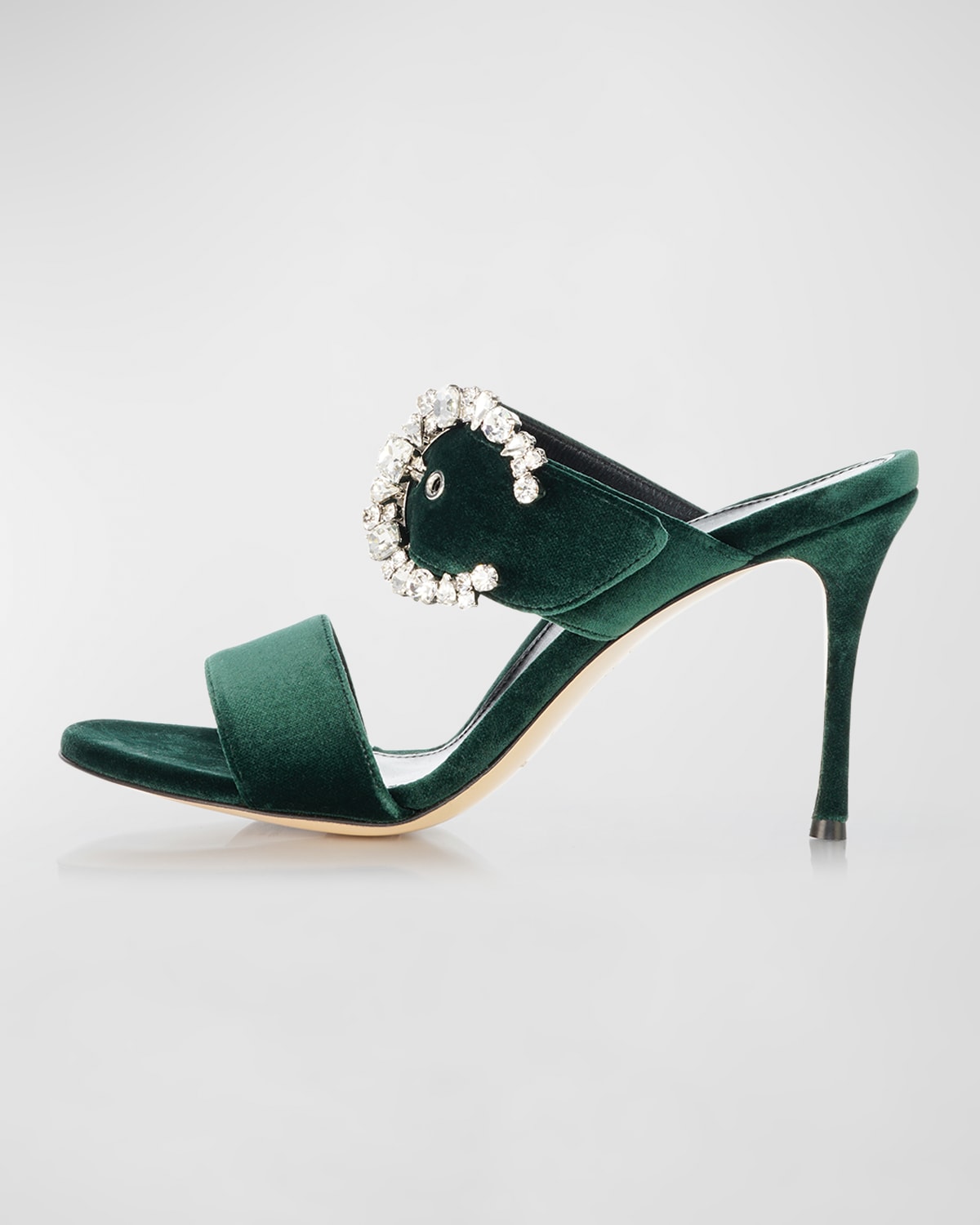 Marion Parke Lucia Crystal-buckle Suede Slide Sandals In Forest Green