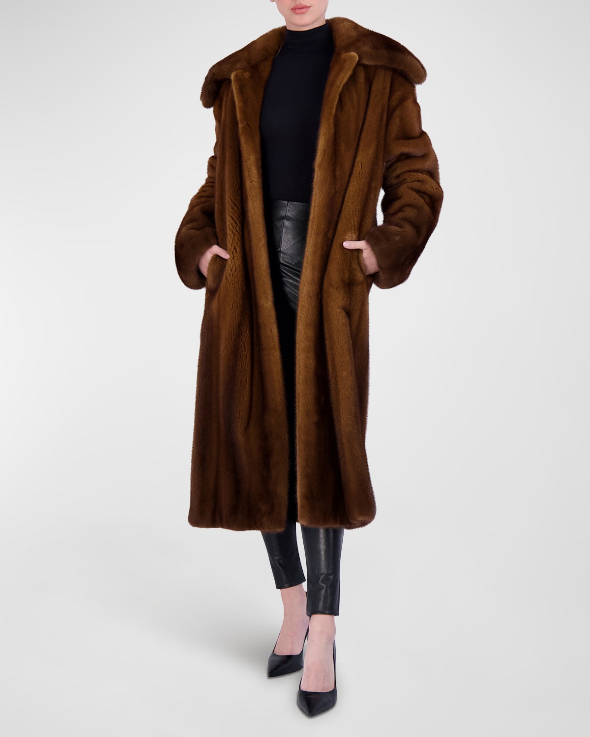 Collared Mink Fur Long Coat