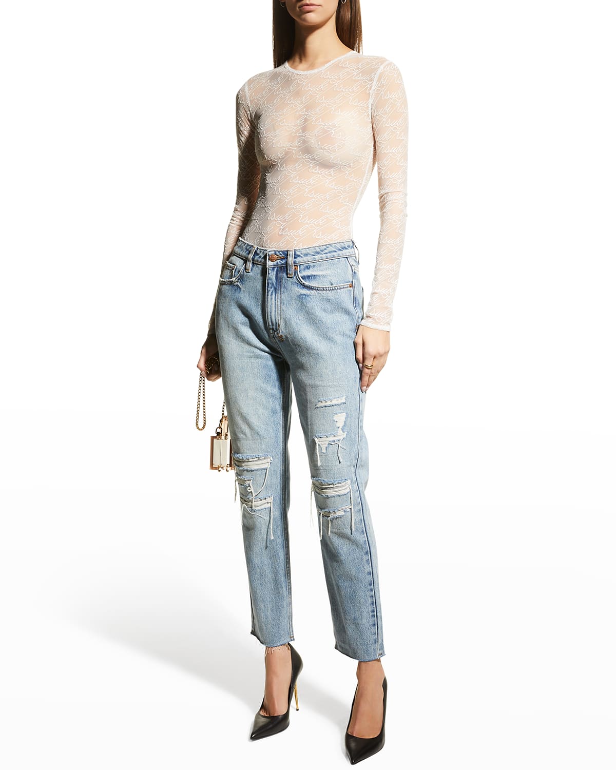 Ksubi Borderline Long Sleeve Bodysuit In White Modesens