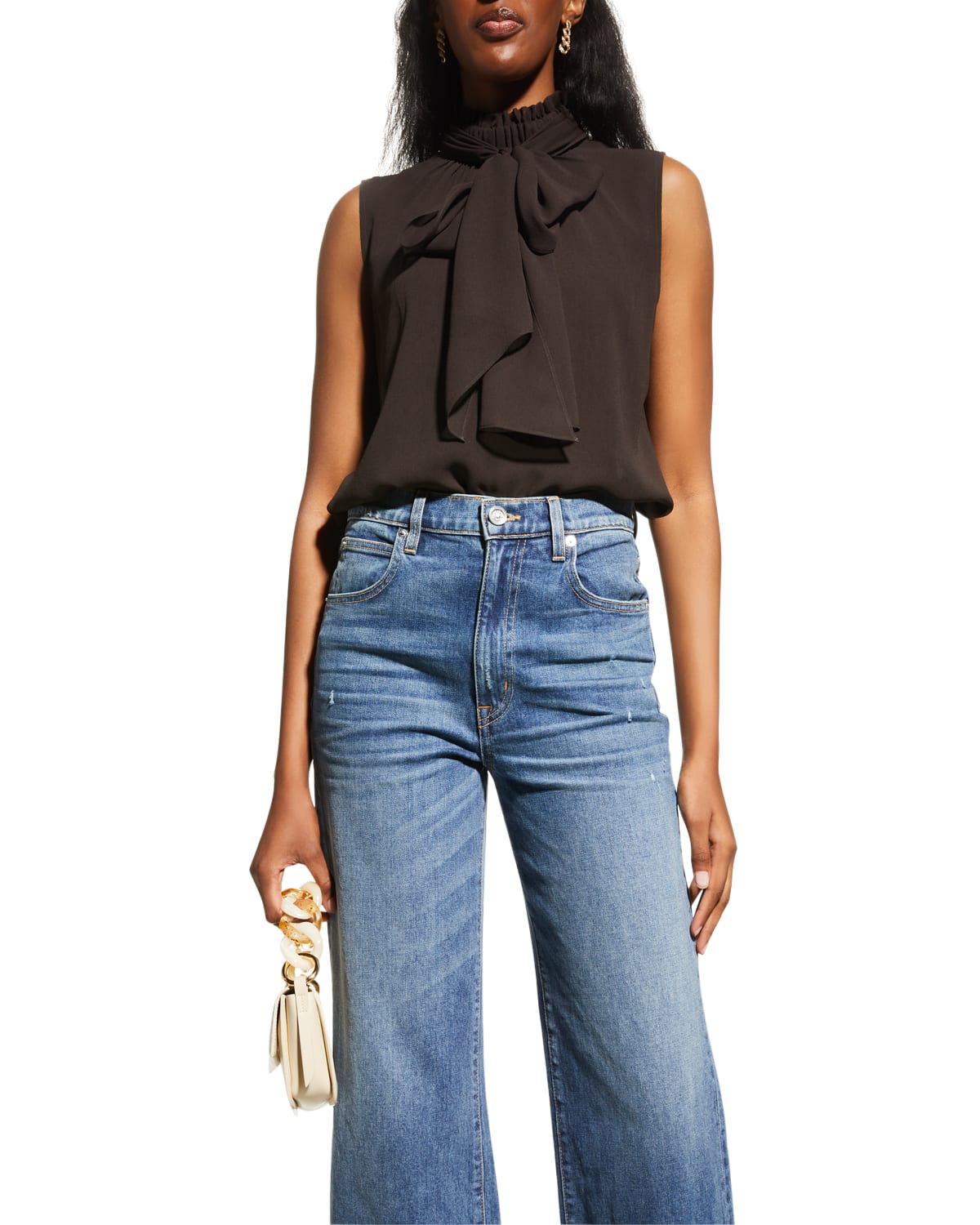 Frame Sleeveless Bow Blouse In Americano
