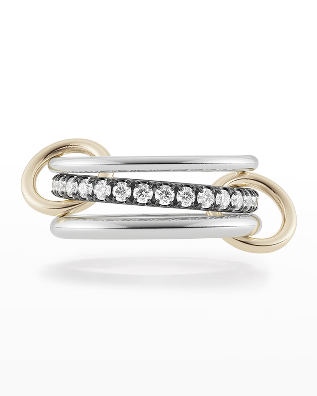 SPINELLI KILCOLLIN 3-LINK RING IN STERLING SILVER WITH DIAMONDS, BLK RHODIUM AND YELLOW GOLD LINKS