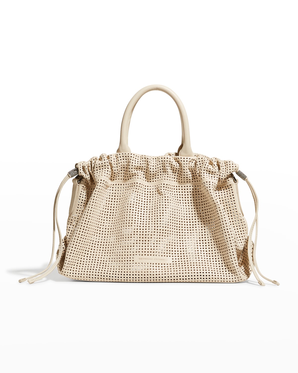 Perforated Leather Drawstring Tote Bag