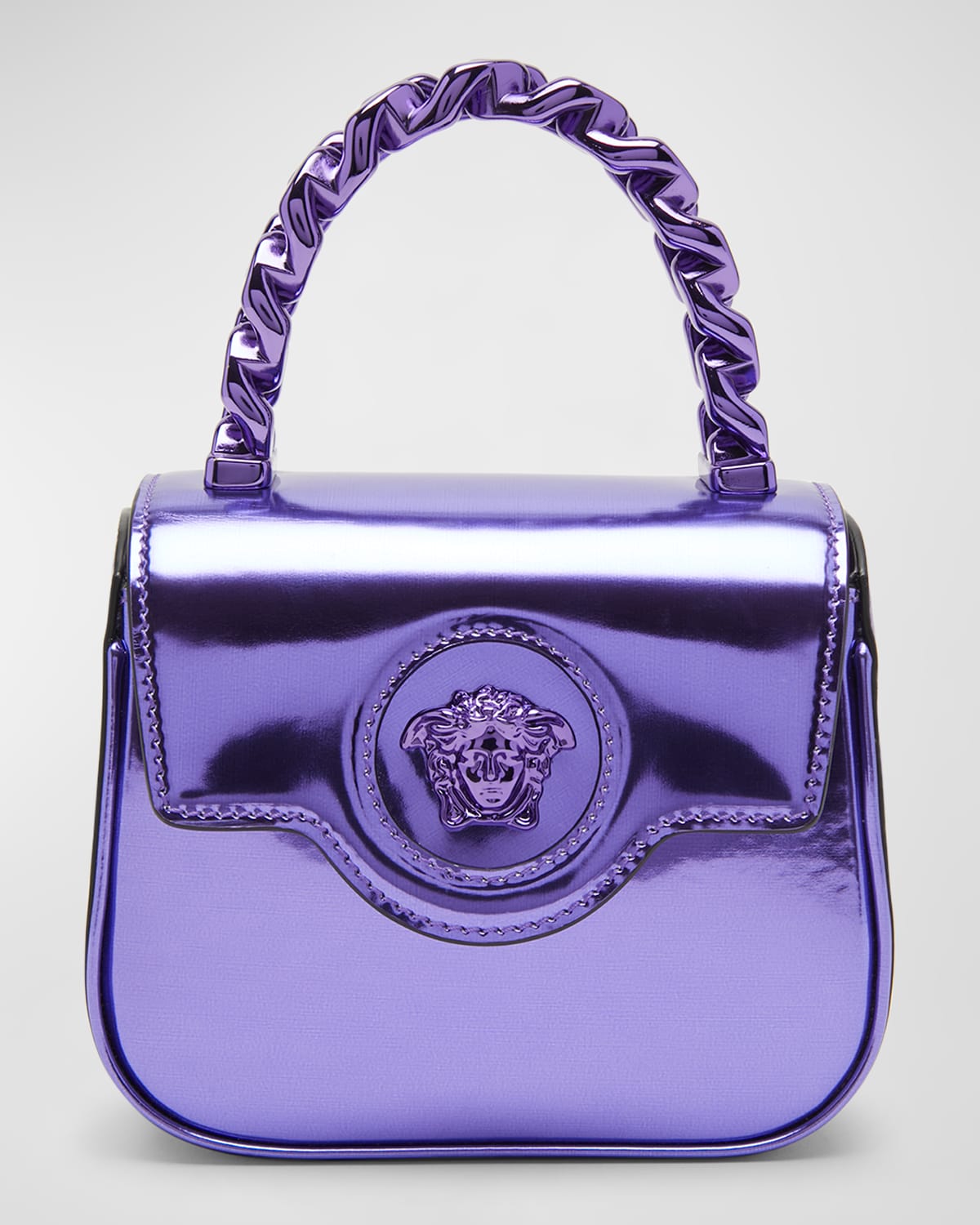Versace Medusa Metallic Chain Crossbody Bag In Purple