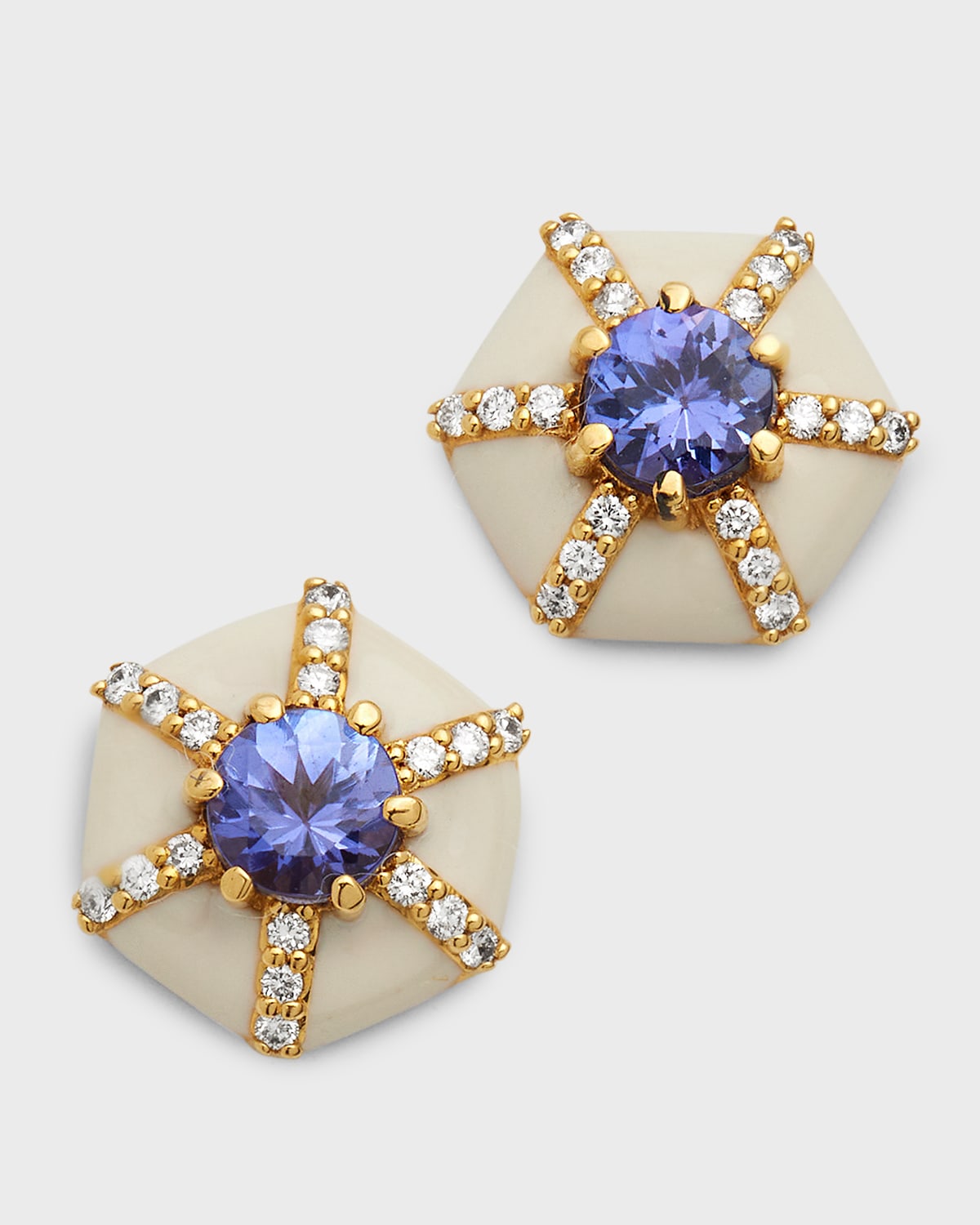 Goshwara 18k Yellow Gold Hexagon Tanzanite Diamond Earrings