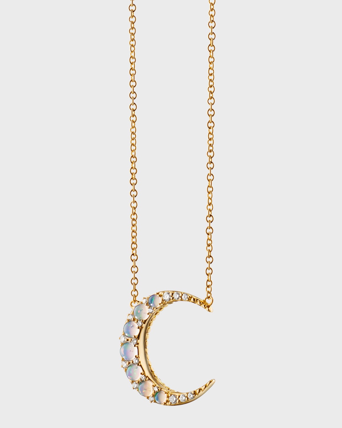 18K Yellow Gold Water Opal Midi Crescent Moon with Diamonds