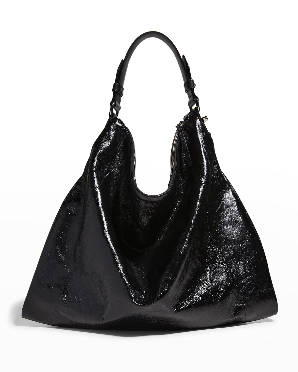 Jimmy Choo Ana Shiny Leather Hobo Bag