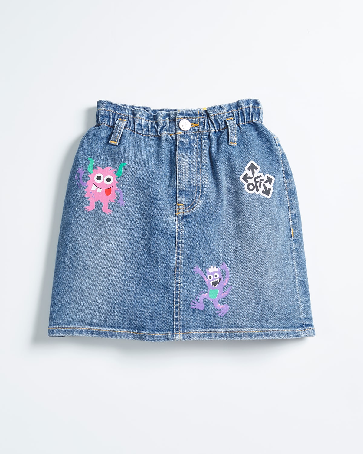 Off-white Girl's Monster Logo Denim Skirt In Bluemulti