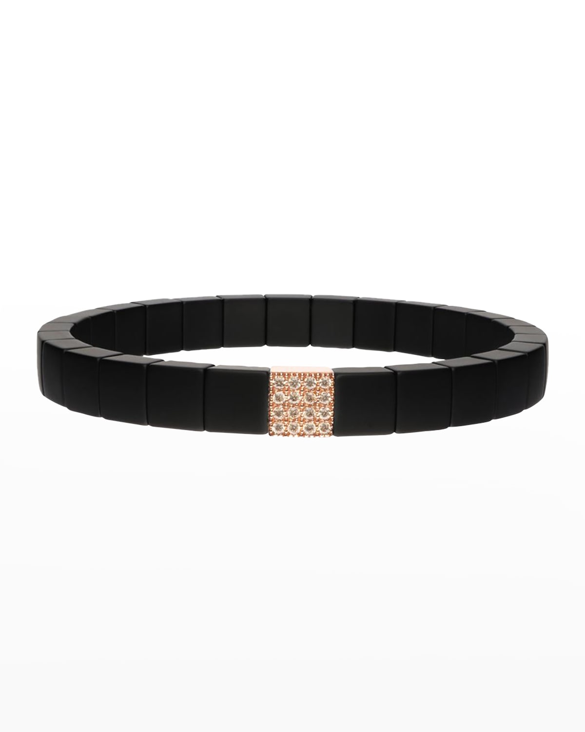 Roberto Demeglio Rose Gold And Matte Black Ceramic Scacco Stretch Bracelet With One Champagne Diamond Section