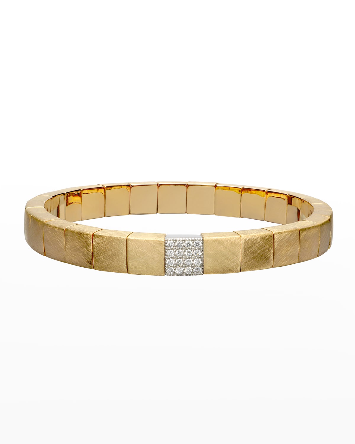 Roberto Demeglio Matte Yellow Gold Scacco Stretch Bracelet With One Diamond Section