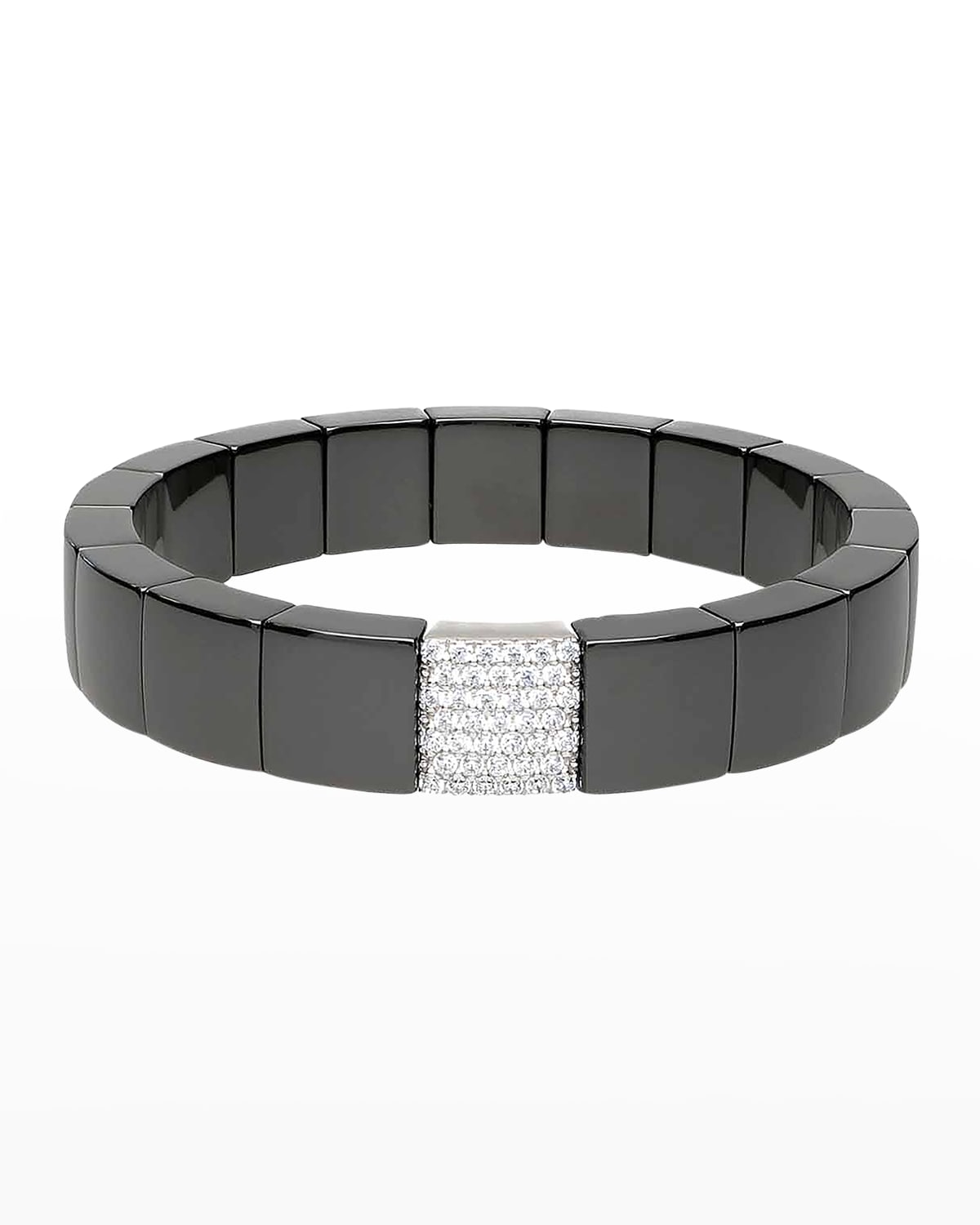 Domino Black Ceramic Stretch Link Bracelet with Pave Diamond Spacer