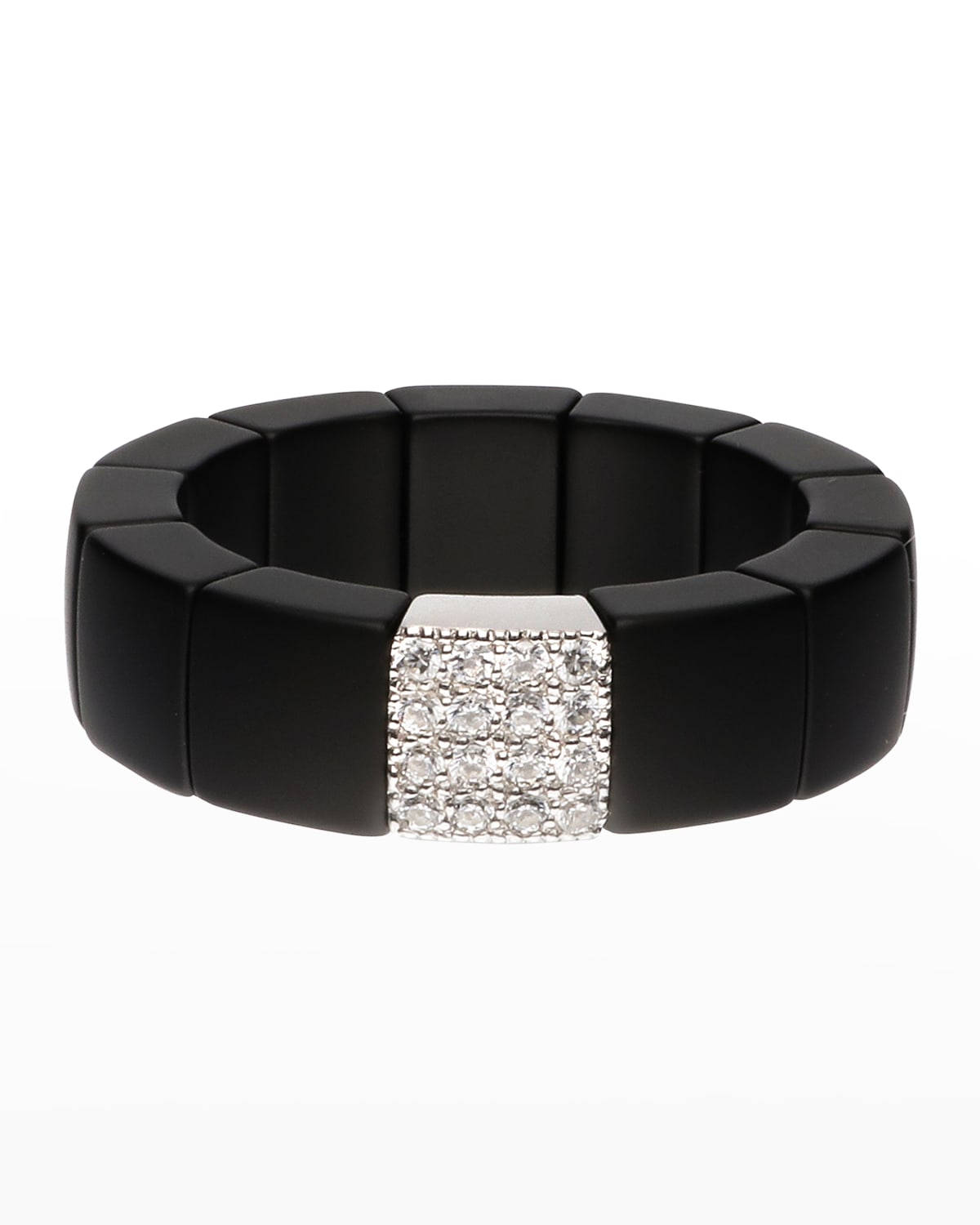 White Gold and Matte Black Ceramic Scacco Stretch Ring with One Diamond Section