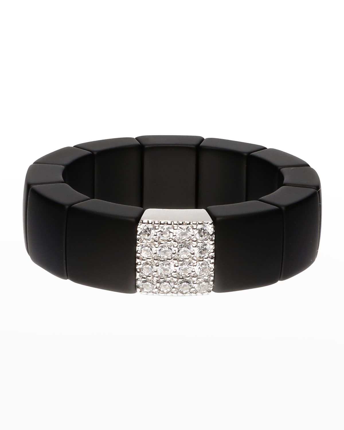 Roberto Demeglio White Gold And Matte Black Ceramic Scacco Stretch Ring With One Diamond Section In White Gold