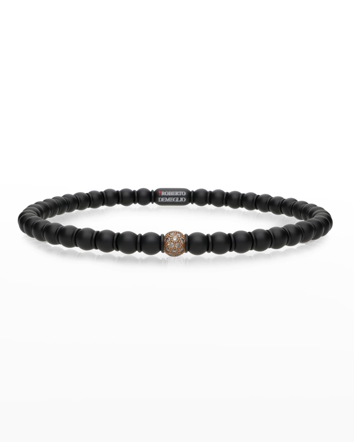 Roberto Demeglio Rose Gold And Matte Black Ceramic Sfera Stretch Bracelet With One Champagne Diamond Bead In Rose Gold