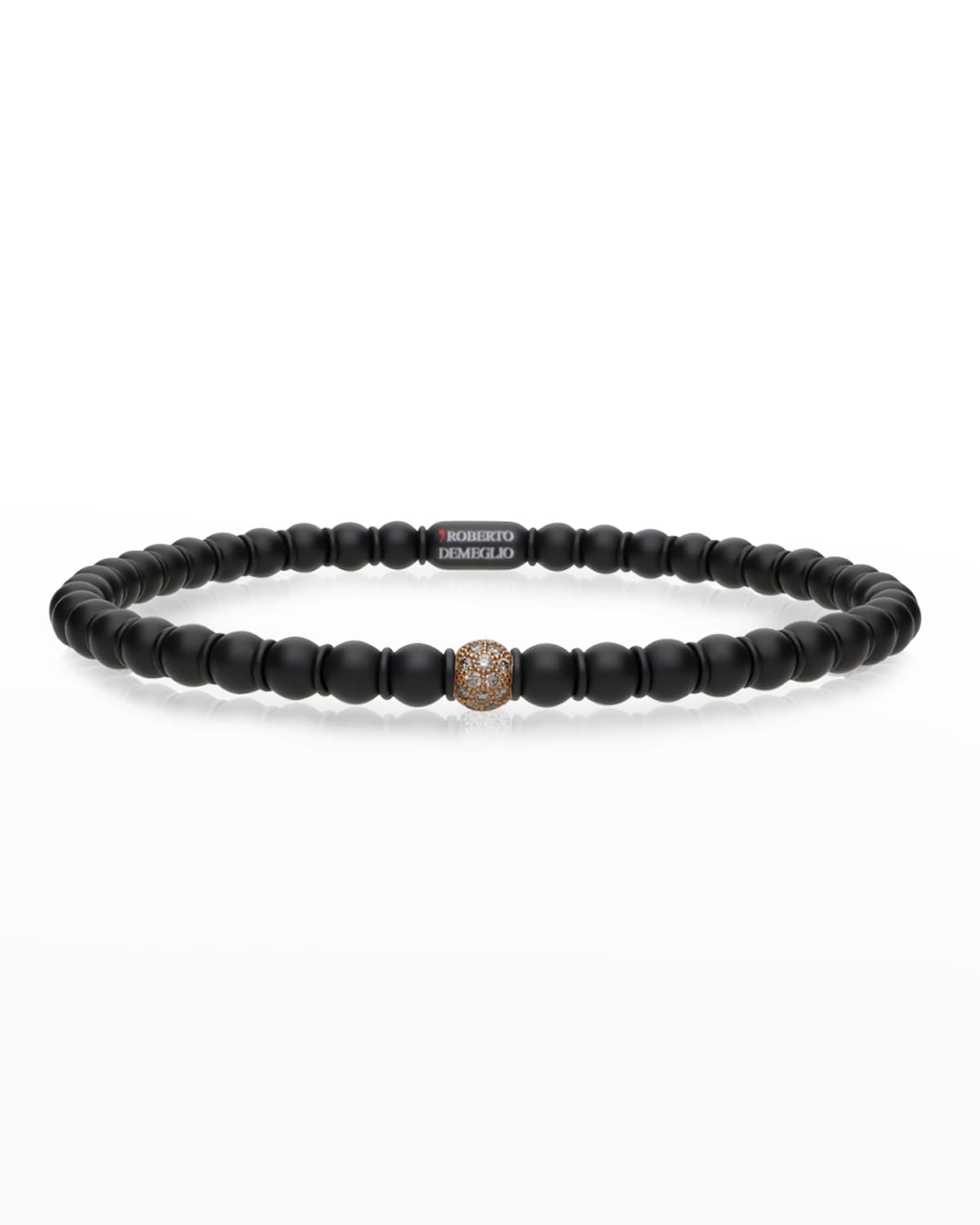 Rose Gold and Matte Black Ceramic Sfera Stretch Bracelet with One Champagne Diamond Bead