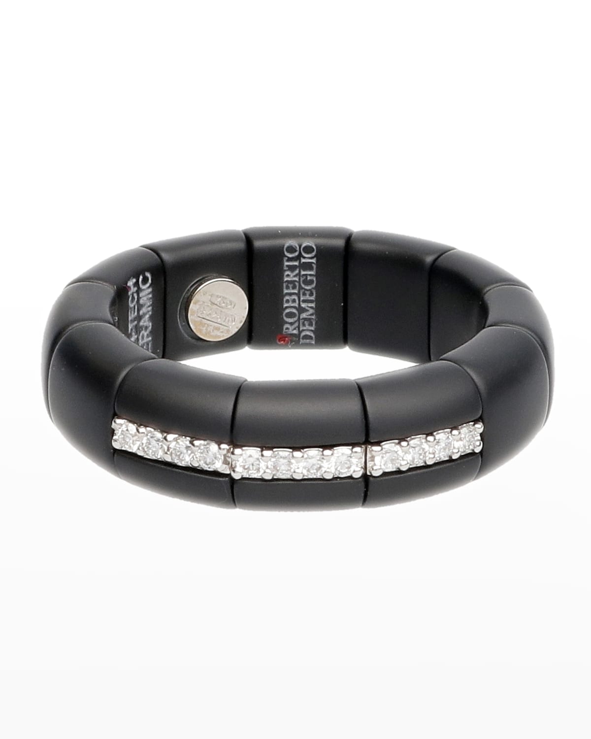 Roberto Demeglio Black Ceramic & 18k White Gold Ring With Diamonds, 0.11tdcw In White Gold