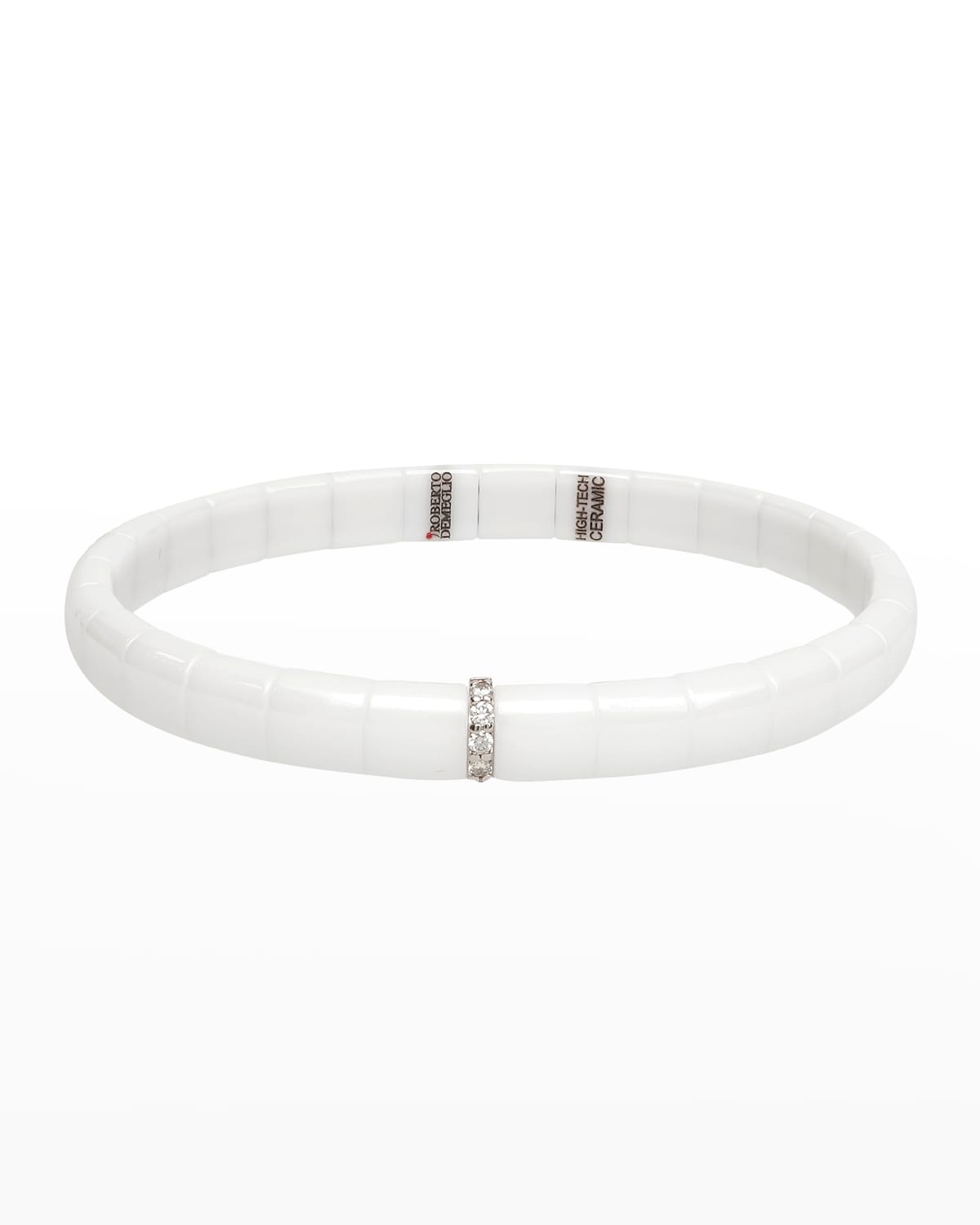 White Gold and White Ceramic Pura Stretch Bracelet with One Diamond Sections