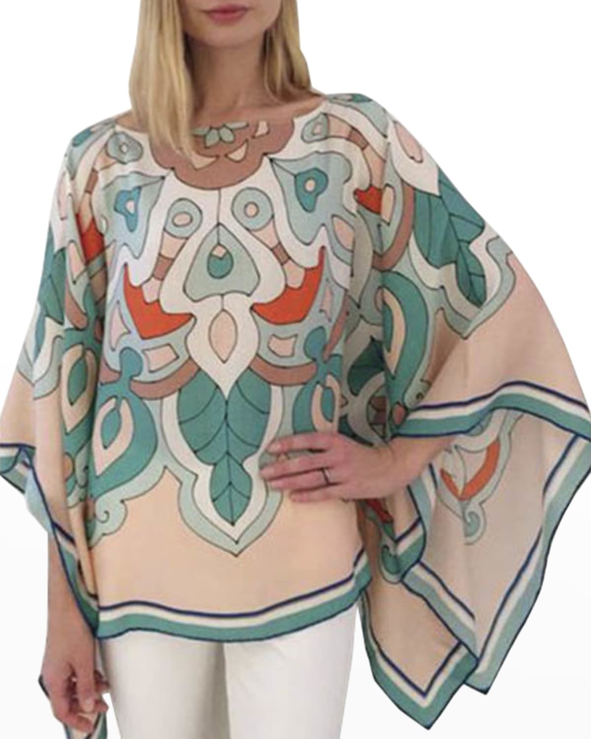 Printed Cashmere-Blend Poncho