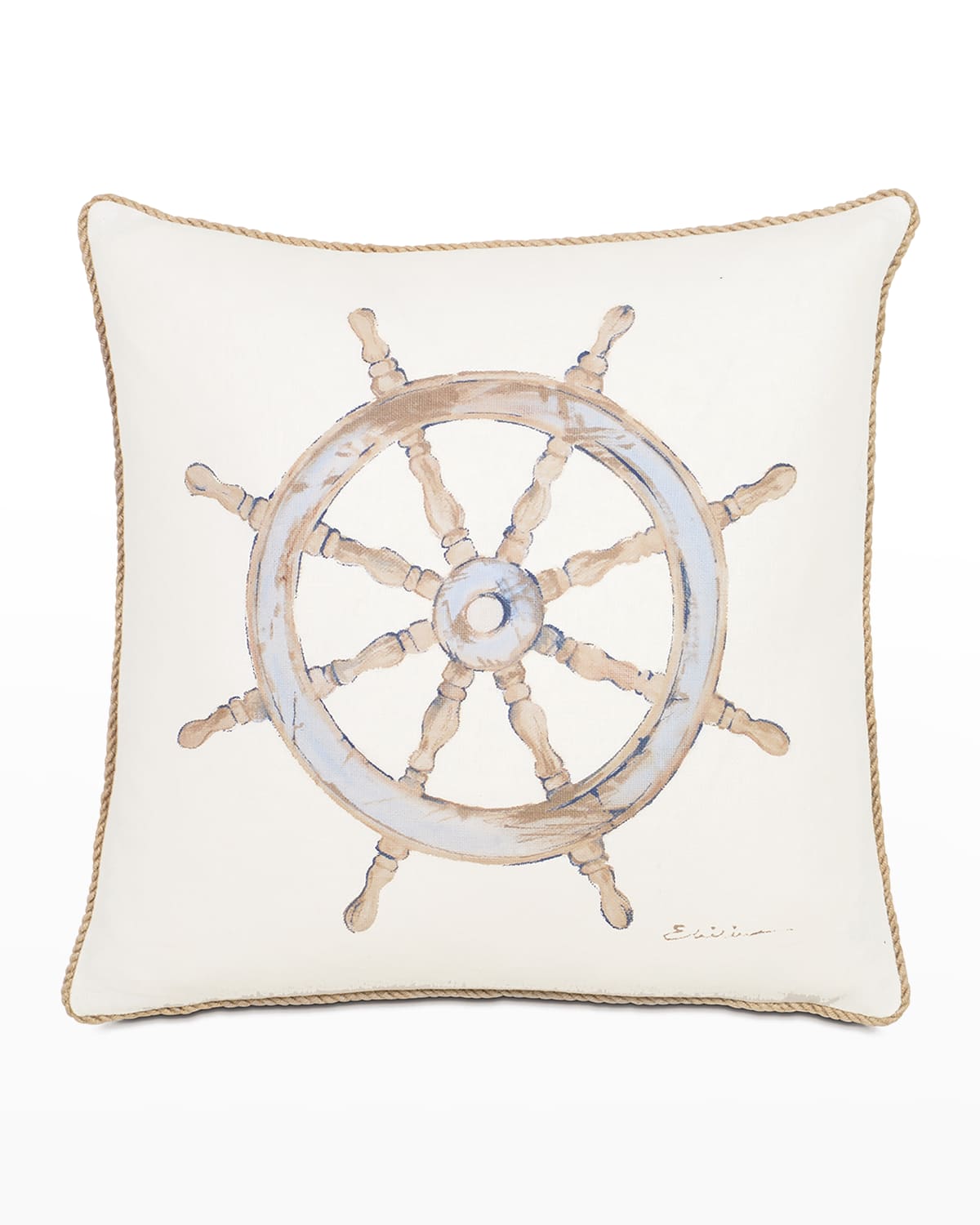 Shop Eastern Accents Maritime Hand-painted Ship's Wheel Pillow In Beige