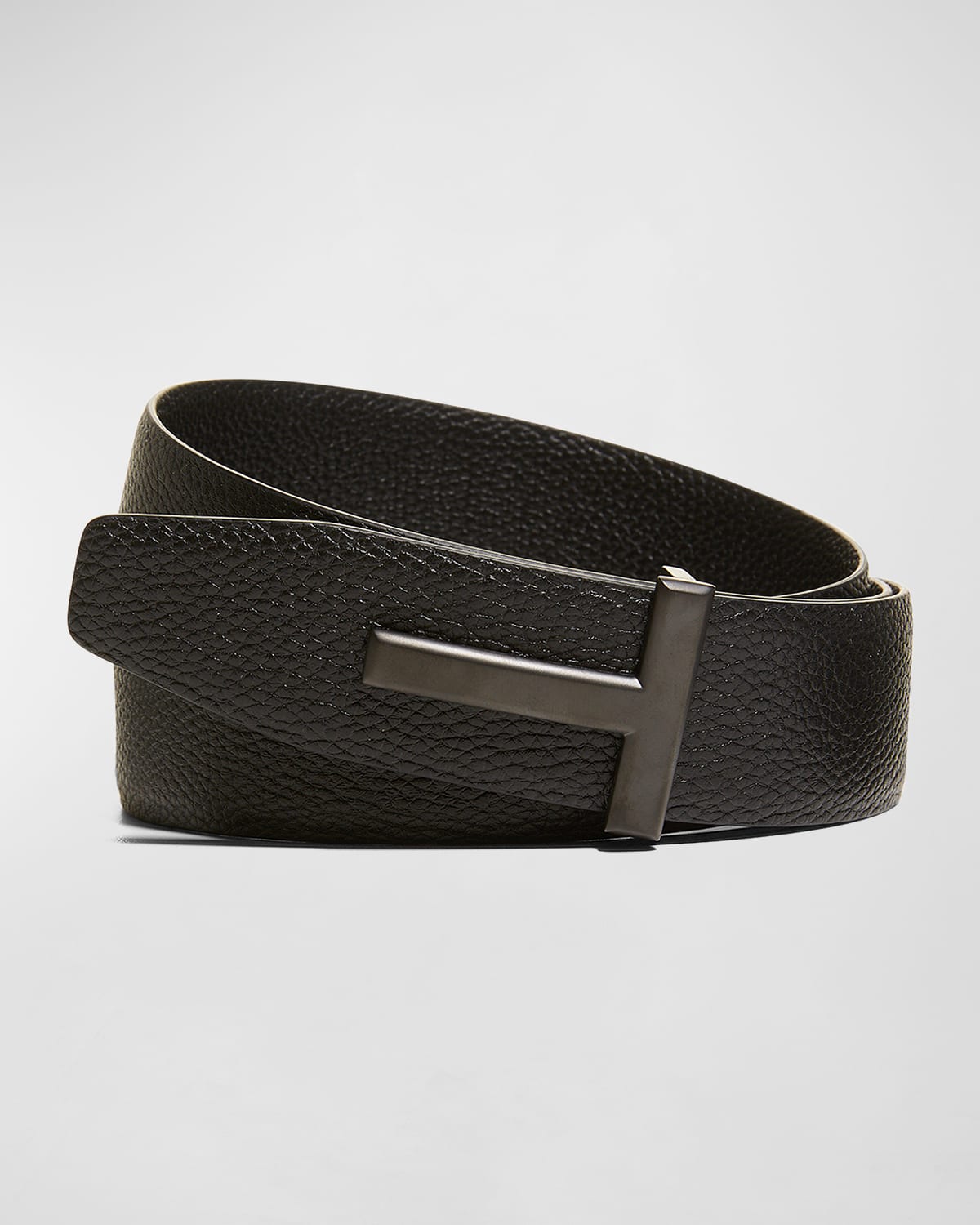 Shop Tom Ford Men's Reversible T-buckle Leather Belt, 40mm In Black