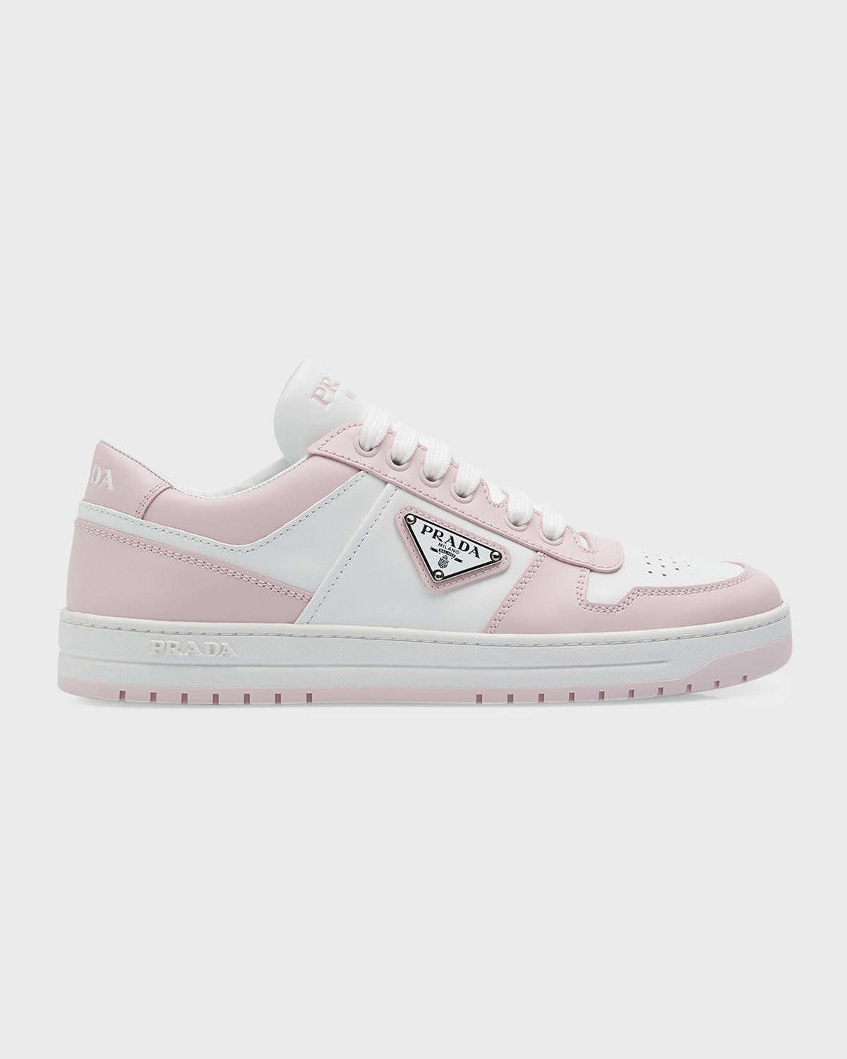 Prada Bicolor Leather Low-top Court Sneakers In Bianco+ala