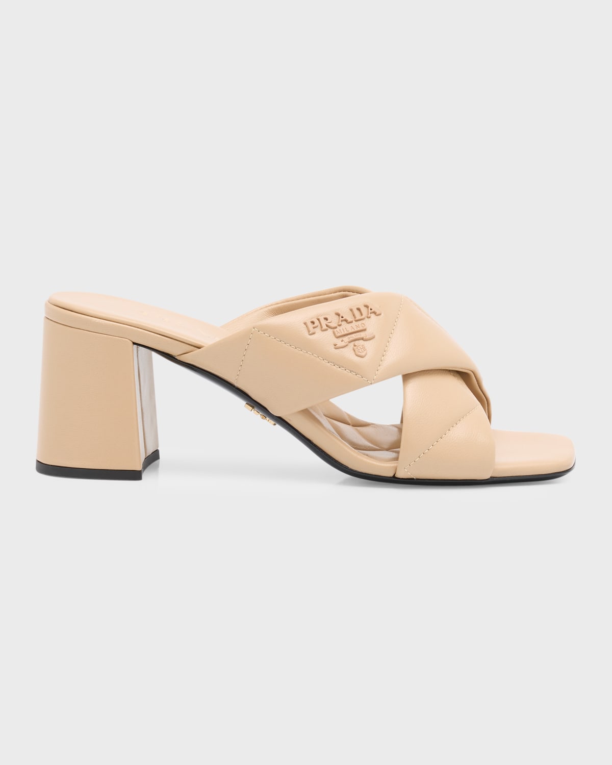 PRADA QUILTED LAMBSKIN CRISSCROSS SLIDE SANDALS