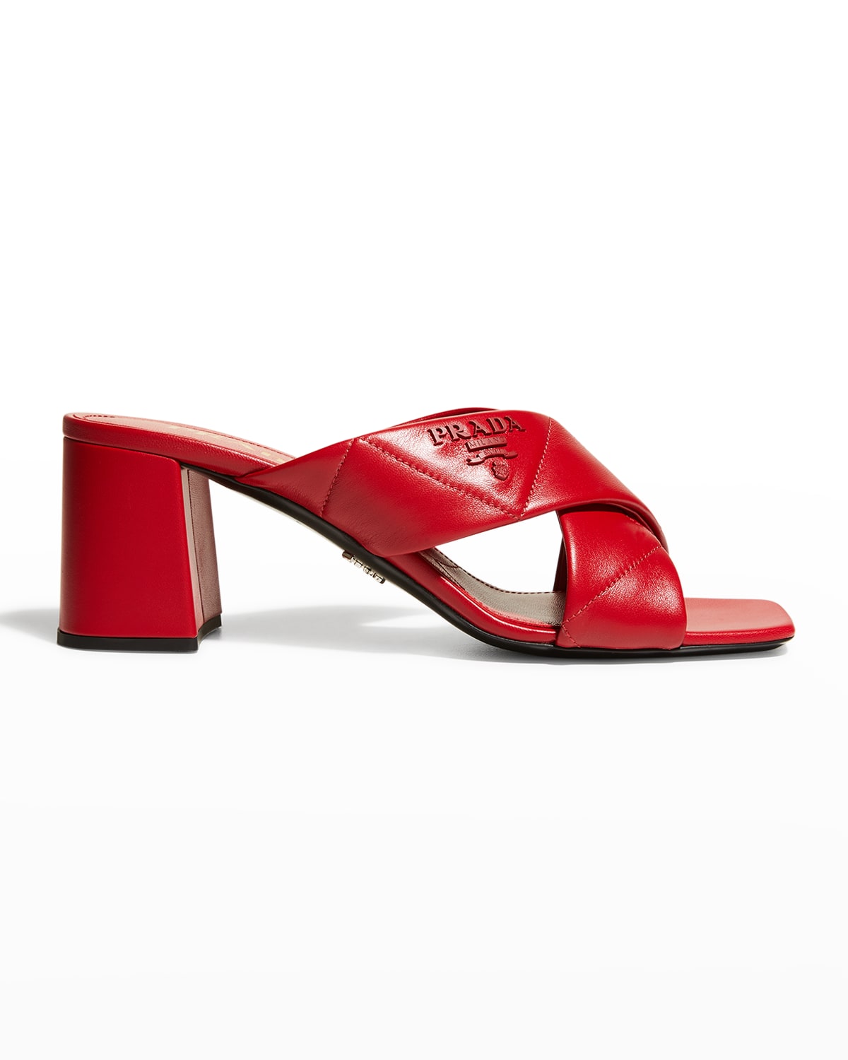 Prada Quilted Lambskin Crisscross Slide Sandals In Rosso