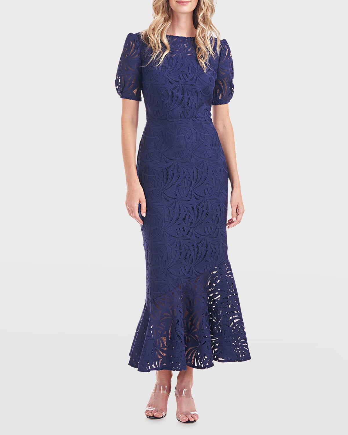 Kay Unger New York Zoey Puff-Sleeve Lace Dress
