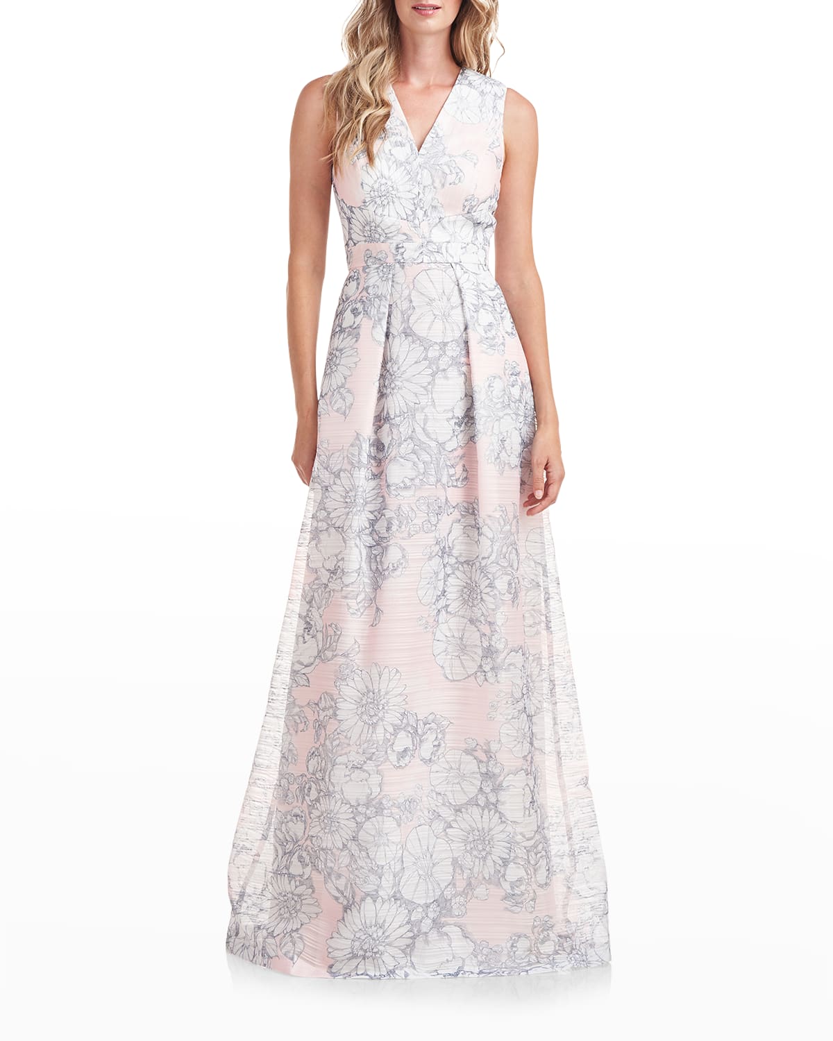 Kay Unger New York Eloise Floral-Print Pleated Gown | Smart Closet