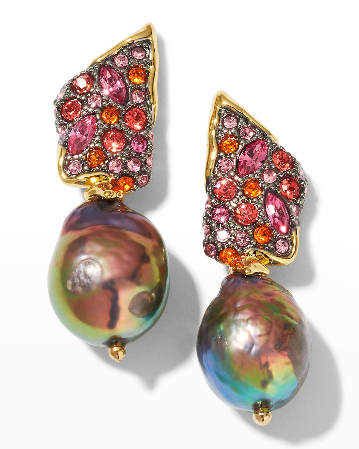 Alexis Bittar Solanales Crystal Angled Post Drop Earrings With Pearls In Stones