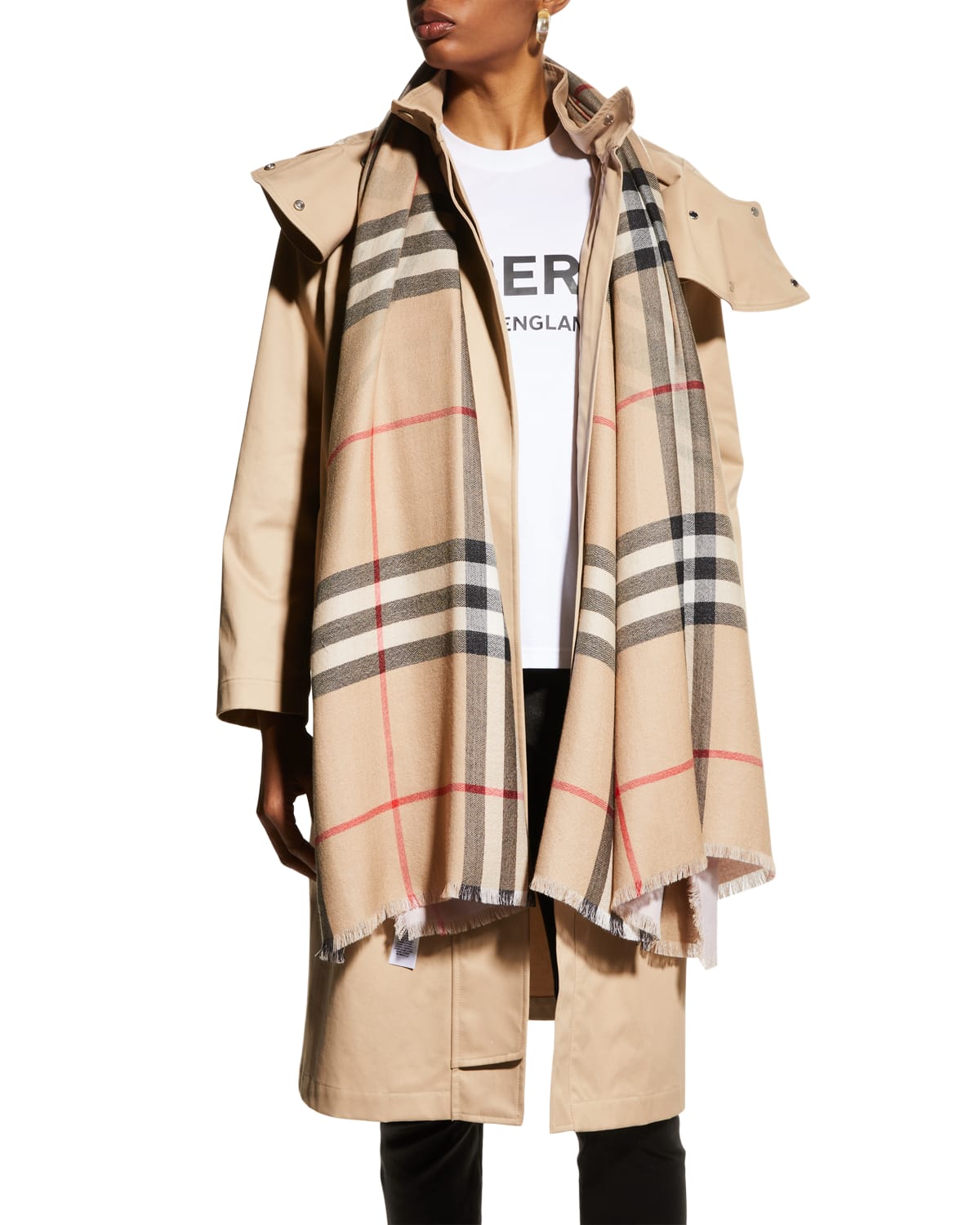 Burberry Reversible Roundel Logo & Check Cashmere Scarf