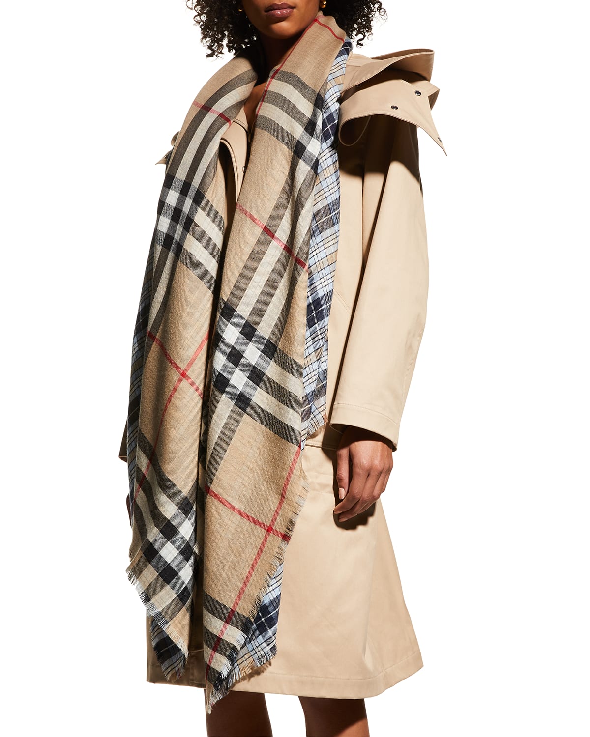 BURBERRY REVERSIBLE CHECK CASHMERE GIANT SCARF