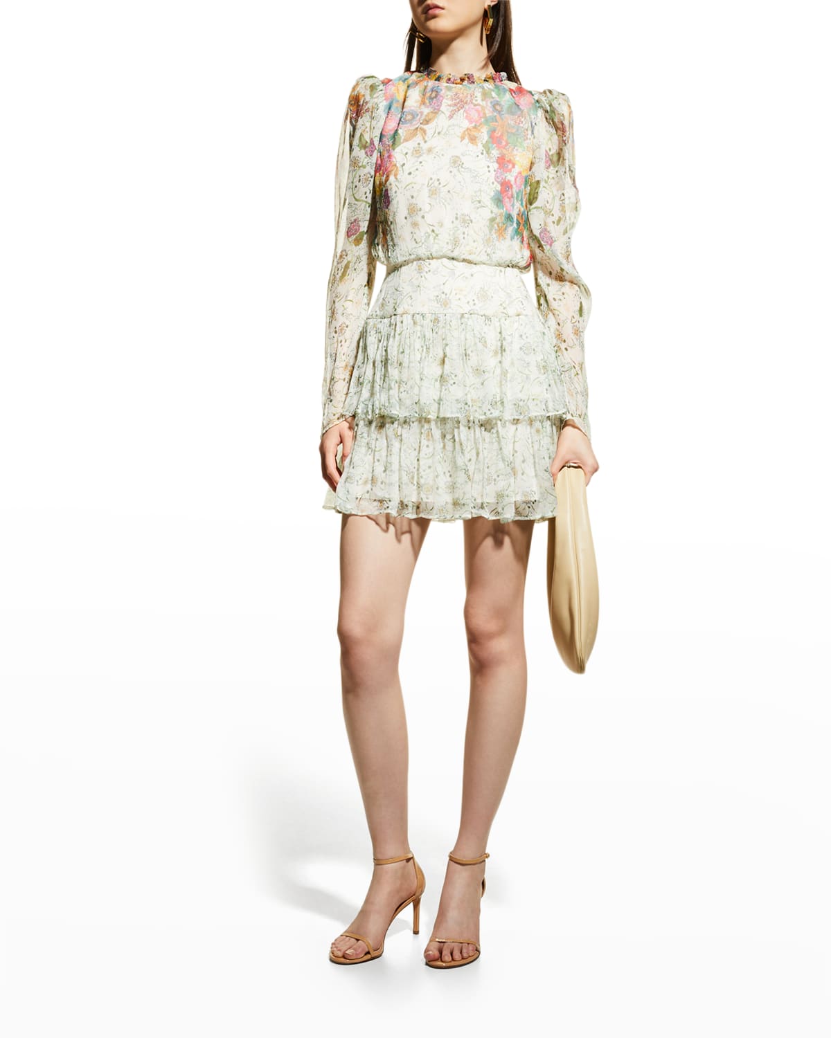 Saloni Ava-b Ruffle Floral Print Dress In Dandelion