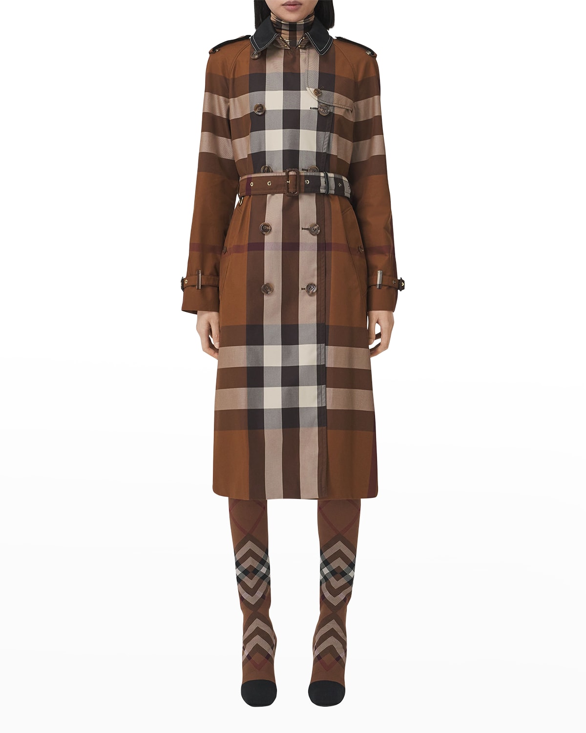 Burberry Waterloo Check-Print Double-Breasted Trench Coat