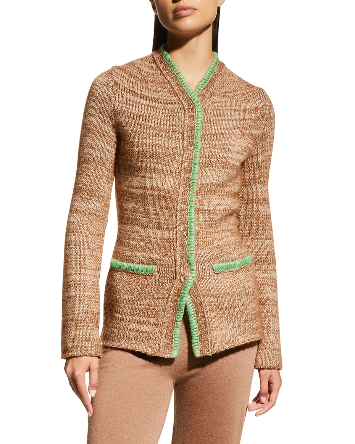 Snap-Front Cashmere Jacket w/ Contrast Stitching