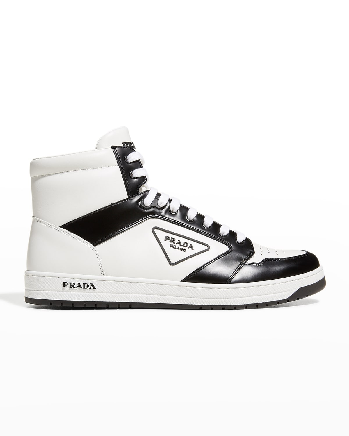 Prada Men's Avenue Logo Bicolor High-Top Sneakers | Smart Closet