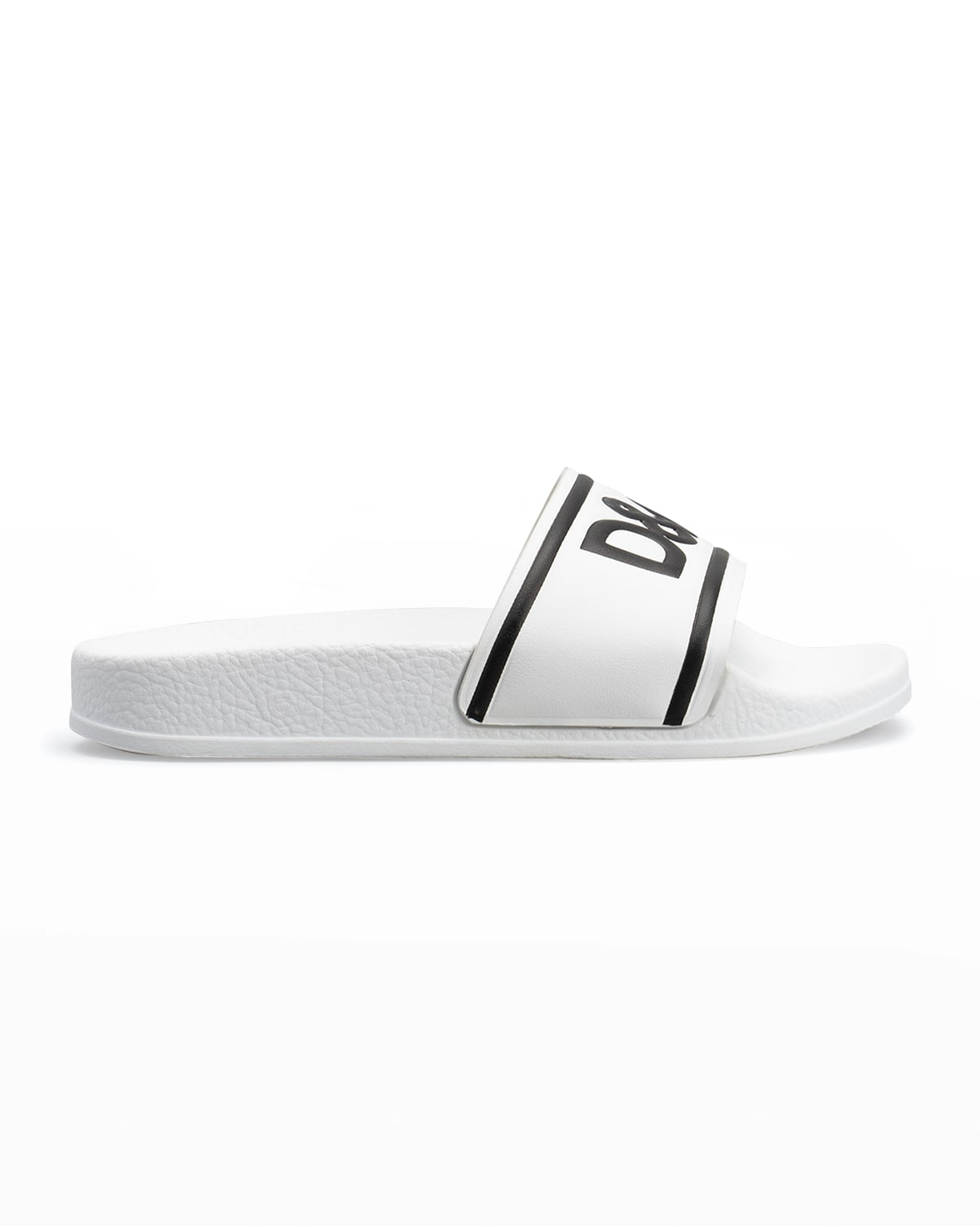 Dolce & Gabbana Kid's Logo Two-tone Pool Slide Sandals In Bianco/nero