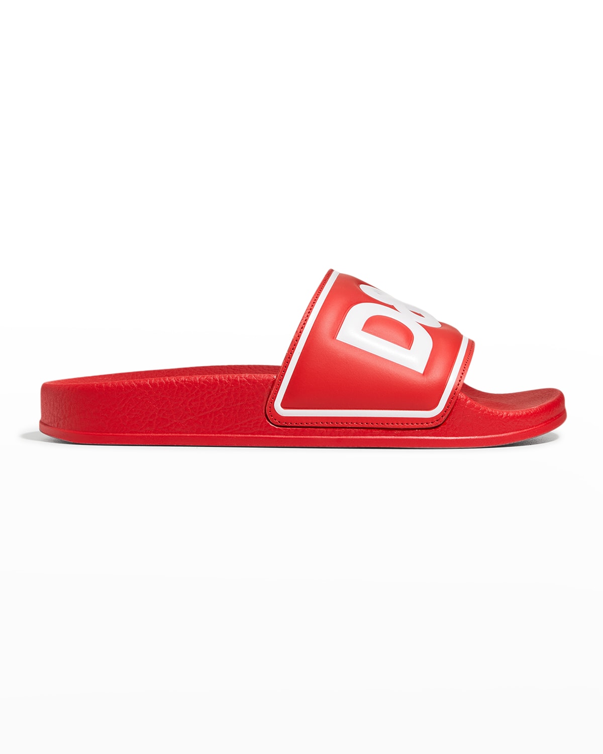 Dolce & Gabbana Boys Teen Red Leather Sliders In Rosso Bianco