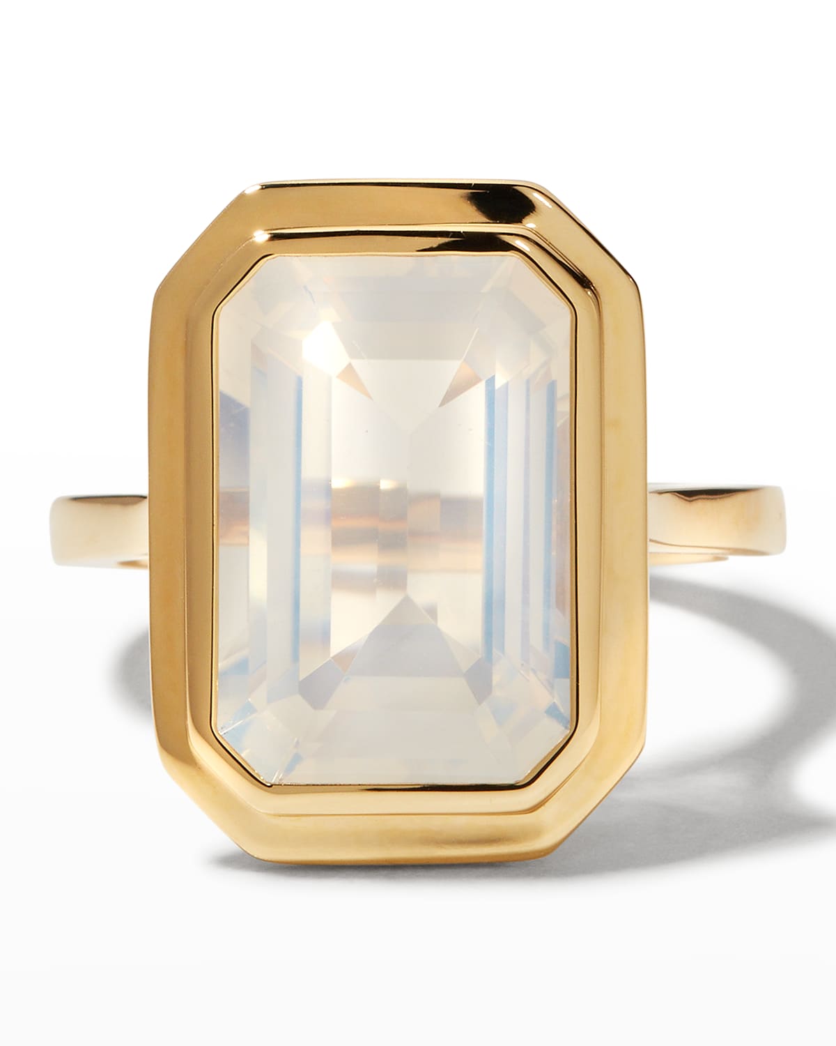 Goshwara 18K Yellow Gold Manhattan Emerald-Cut Moon Quartz Ring, Size 6.5