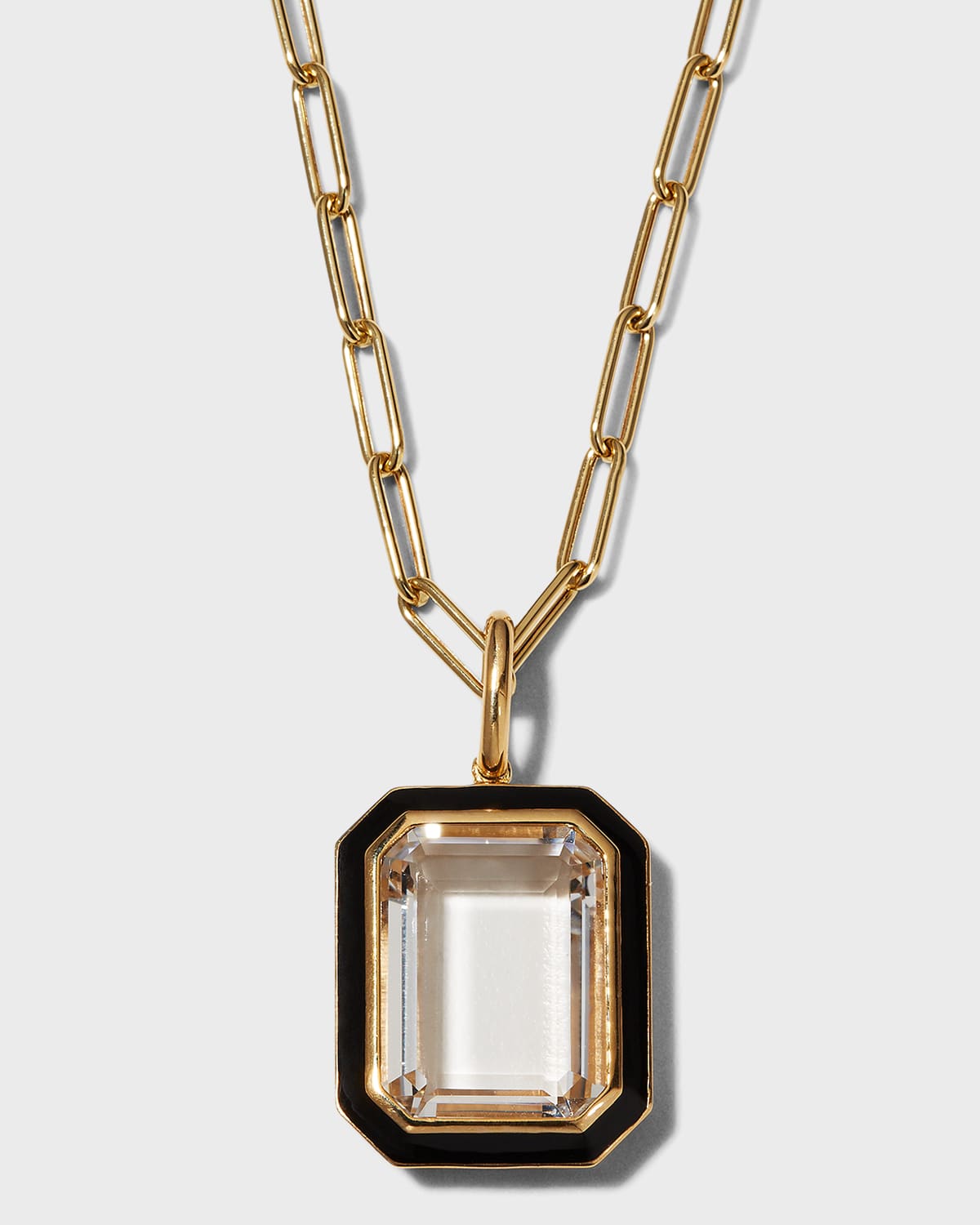 Goshwara 18K Yellow Gold Queen Emerald-Cut Rock Crystal and Black Enamel Pendant
