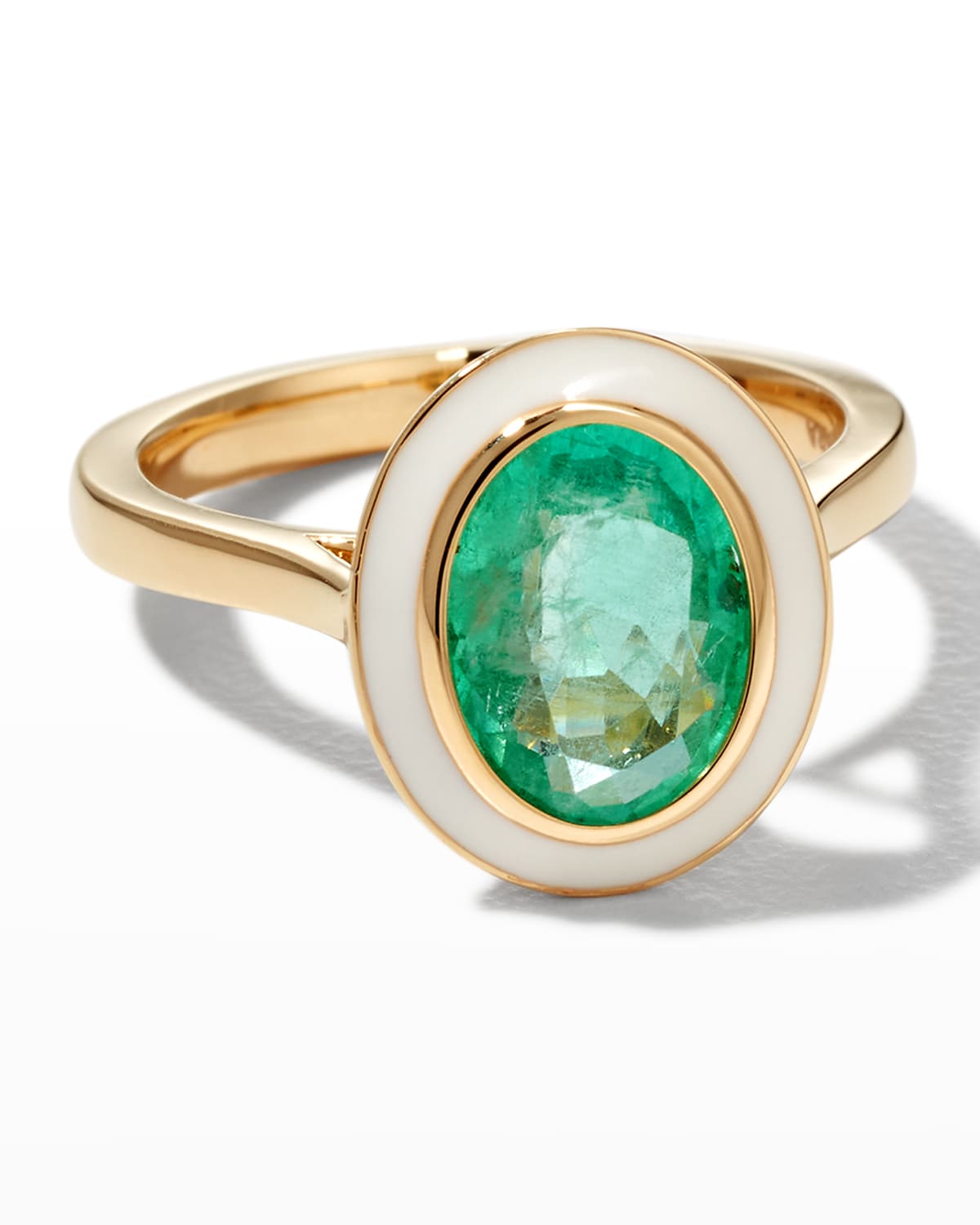 Goshwara 18K Queen Oval Emerald and White Enamel Ring
