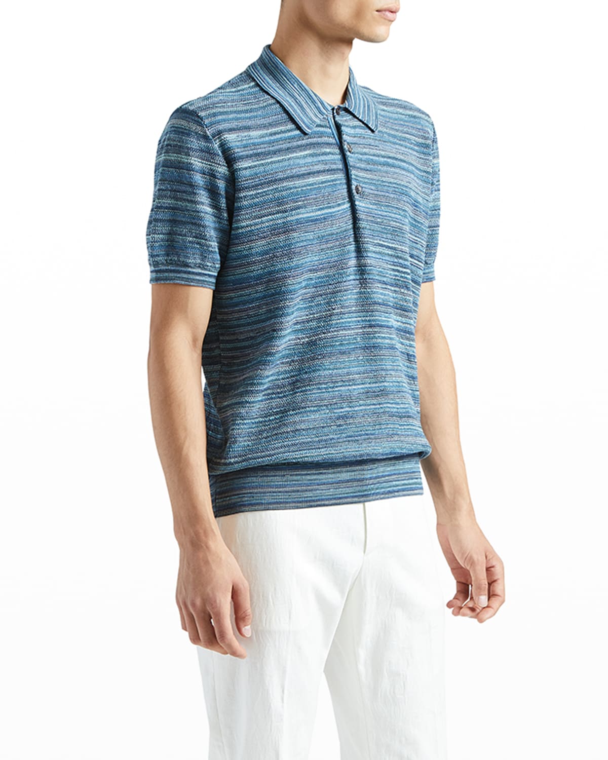 Etro Men's Multi-Stripe Knit Polo Shirt
