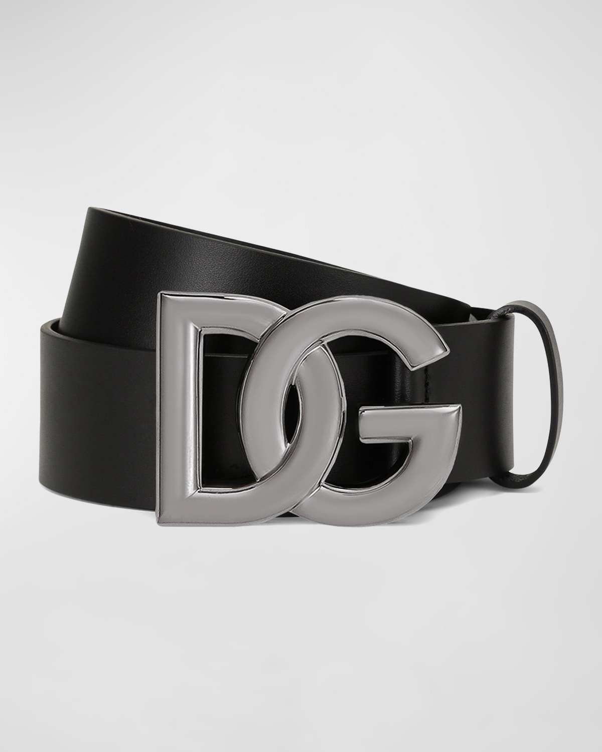 Shop Dolce & Gabbana Men's Dg-logo Leather Buckle Belt In Black