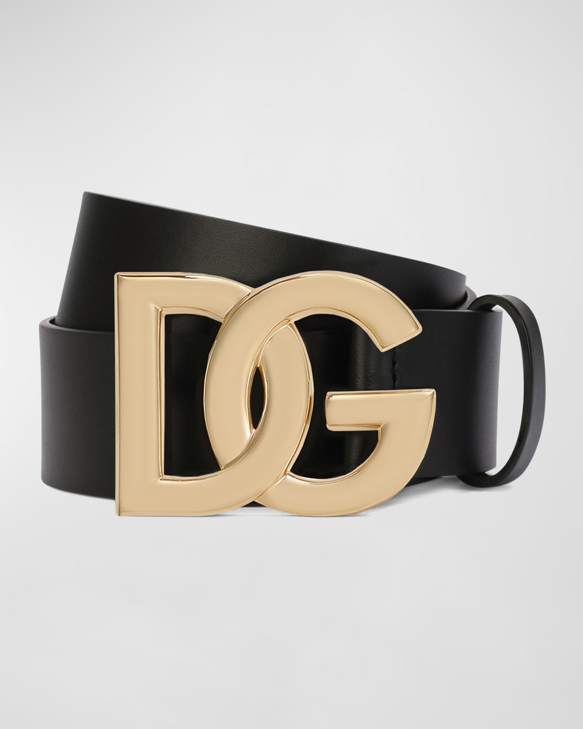 Shop Dolce & Gabbana Men's Dg-logo Leather Buckle Belt In Black/gold