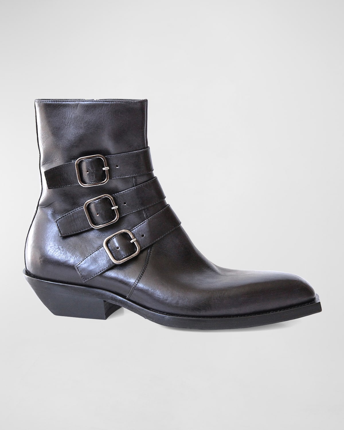 Jo Ghost Men's Triple Buckle Leather Western Boots In Black