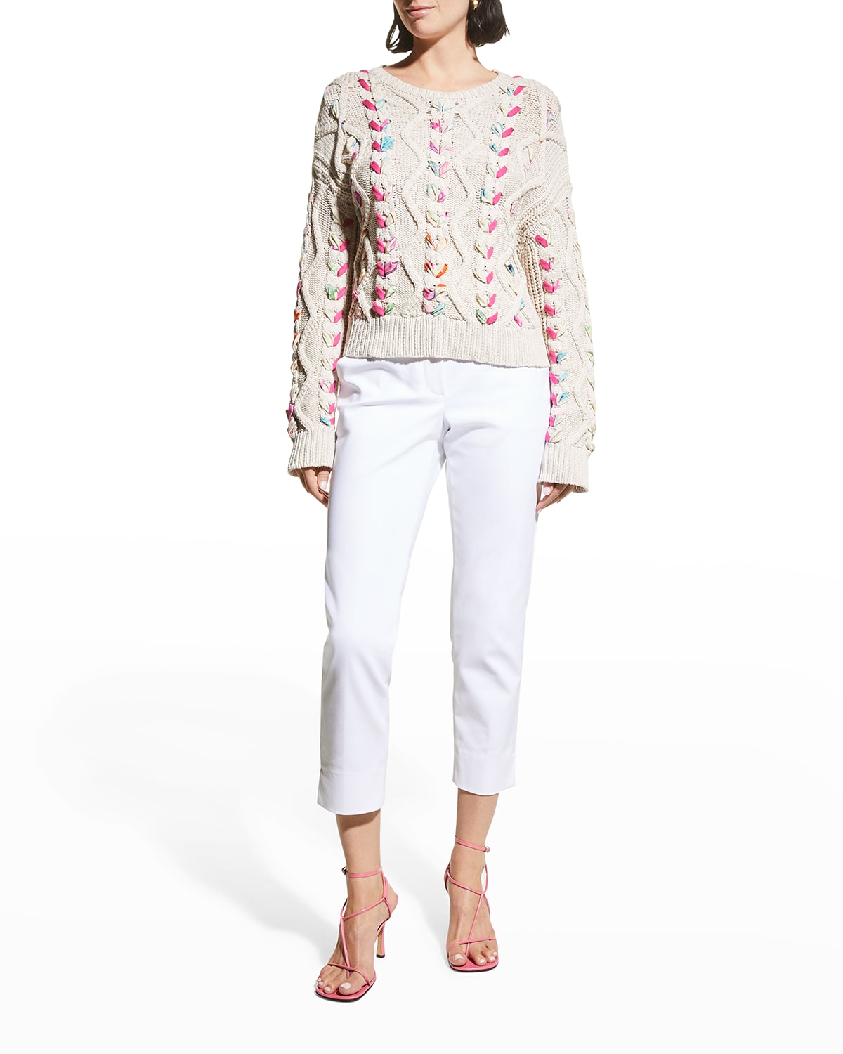 Maison Common Ribbon Cableknit Pullover In Beige Multi ModeSens