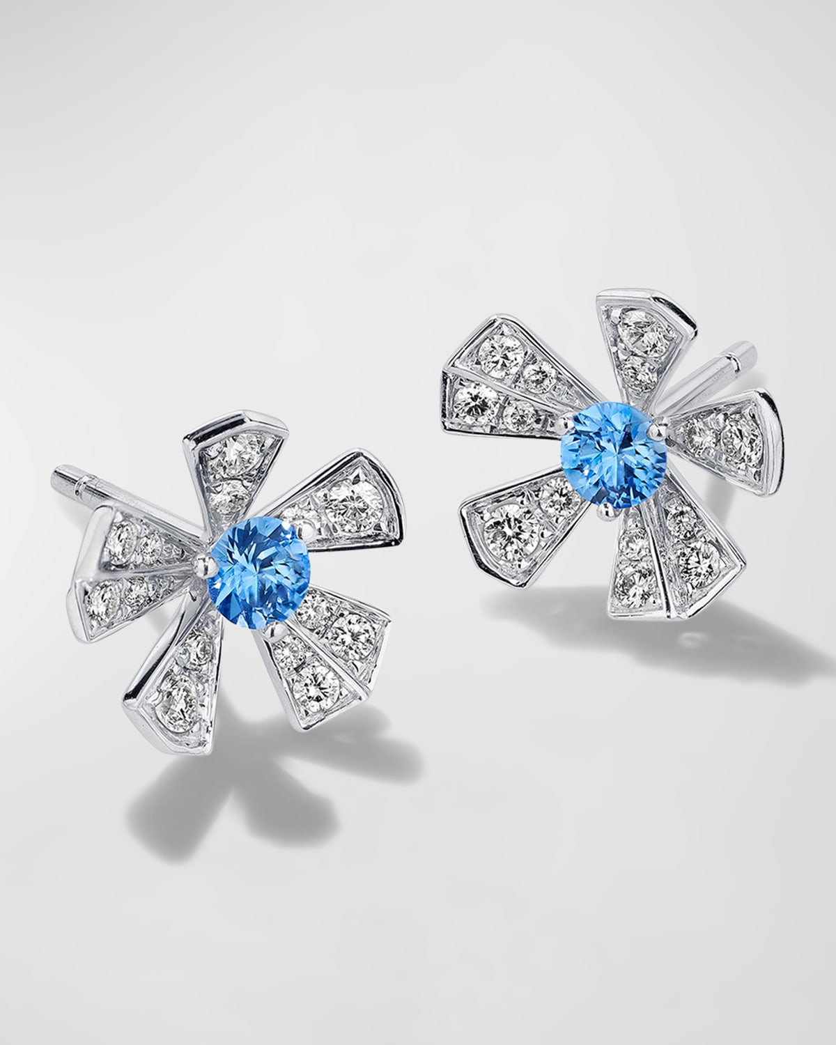 18K White Gold Wonderland Medium Orchid Blue Sapphire and Pave Diamond Stud Earrings