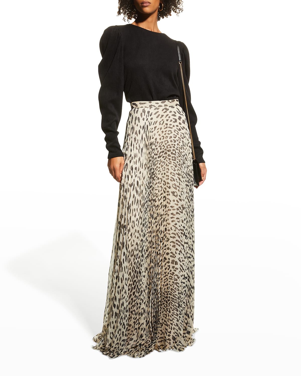 Brandon Maxwell Leopard-Print Chiffon Pleated Maxi Skirt