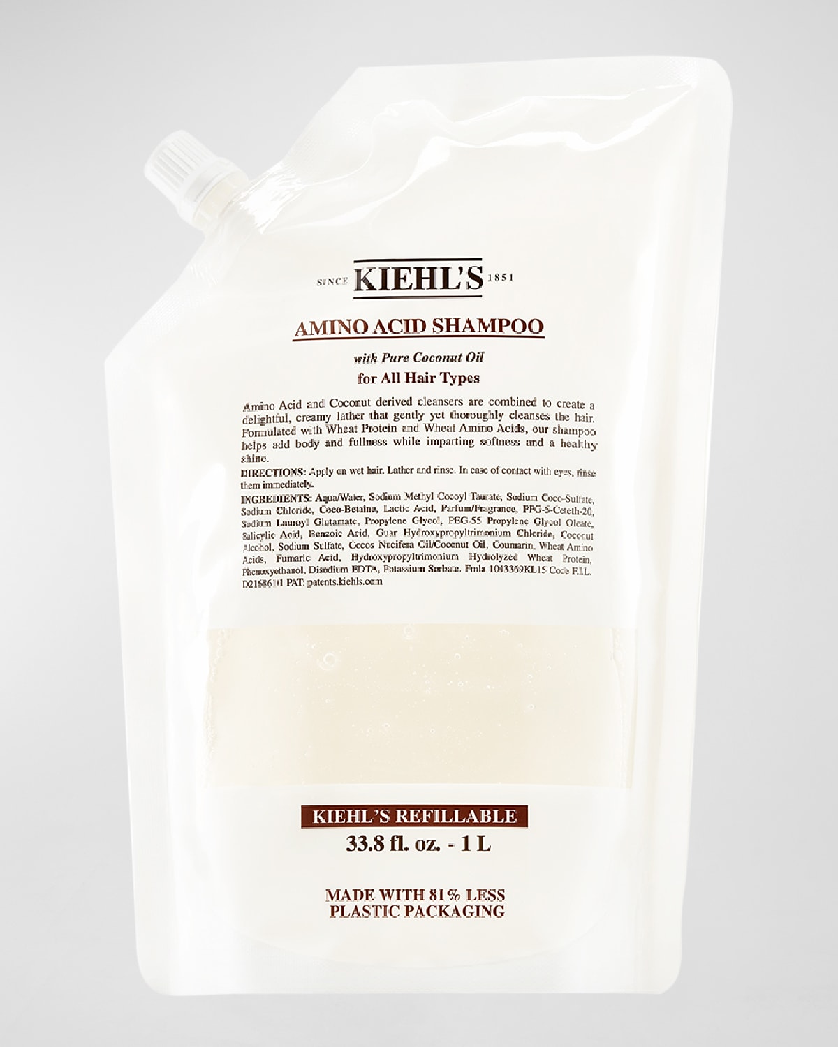 Kiehl's Since 1851 33.8 Oz. (1l) Amino Acid Shampoo Refill Pouch