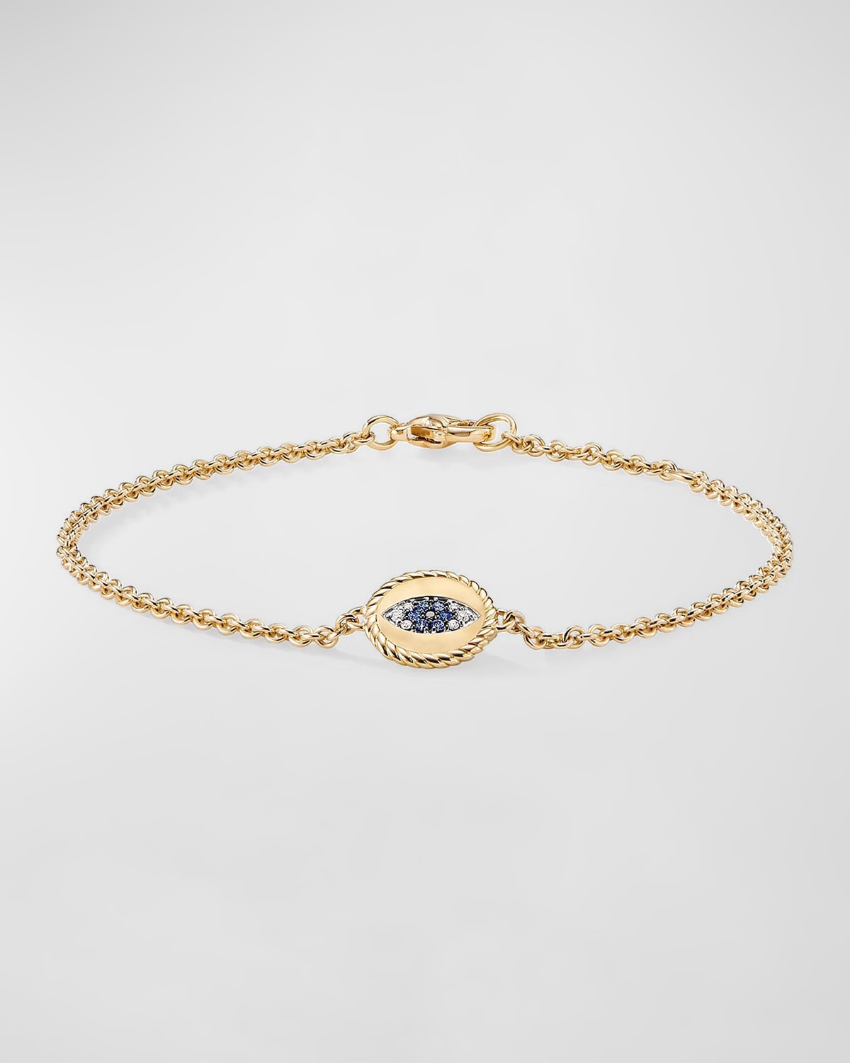 Evil Eye Charm Bracelet with Sapphires and Diamonds, Adjustable